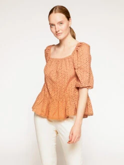 Blusa Con Maniche A Palloncino In Sangallo