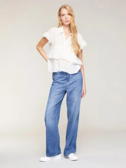 Blusa Con Balze In Voile Di Cotone