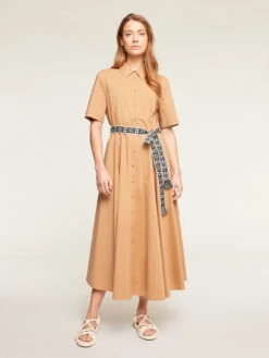 Vestito Chemisier Con Cintura In Gros Grain