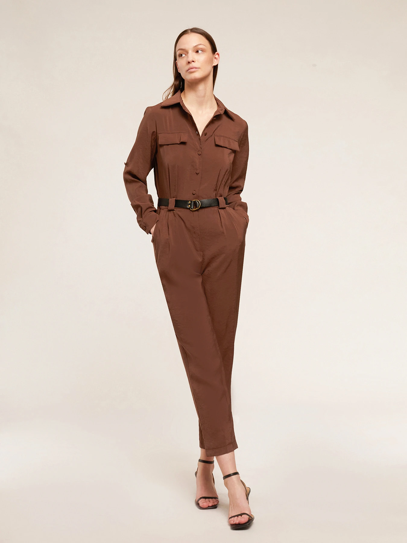 Tuta Lunga Satin Con Tasche Misto Modal 3 Tuta Lunga Satin Con Tasche Misto Modal