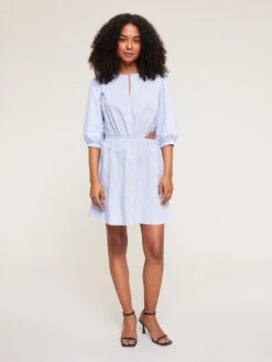 Vestito Corto In Popeline Motivo Cut-out