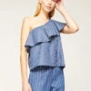 Top Monospalla Effetto Denim Gessato