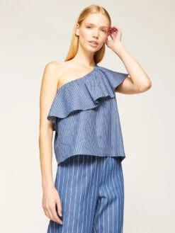Top Monospalla Effetto Denim Gessato