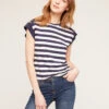 T-shirt Navy A Righe Con Motivo Bottoni