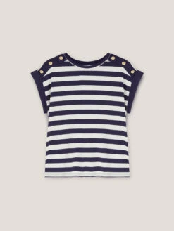 T-shirt Navy A Righe Con Motivo Bottoni -TraumKleid Verkäufe G420W002688N0Z4 09S high res