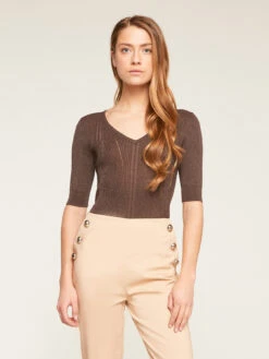 Maglia Maniche Corte A Coste Con Lurex