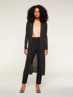 Cardigan Lungo In Maglia A Coste Lurex