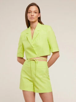 Giacca Corta In Lino Cotone Con Lacci