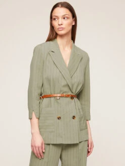 Giacca Doppiopetto Gessata Con Cintura