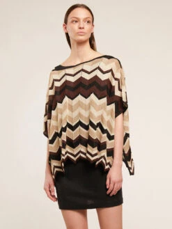 Poncho In Maglia Lurex Fantasia Chevron