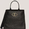 Tote Bag In Rafia Con Manici In Ecopelle